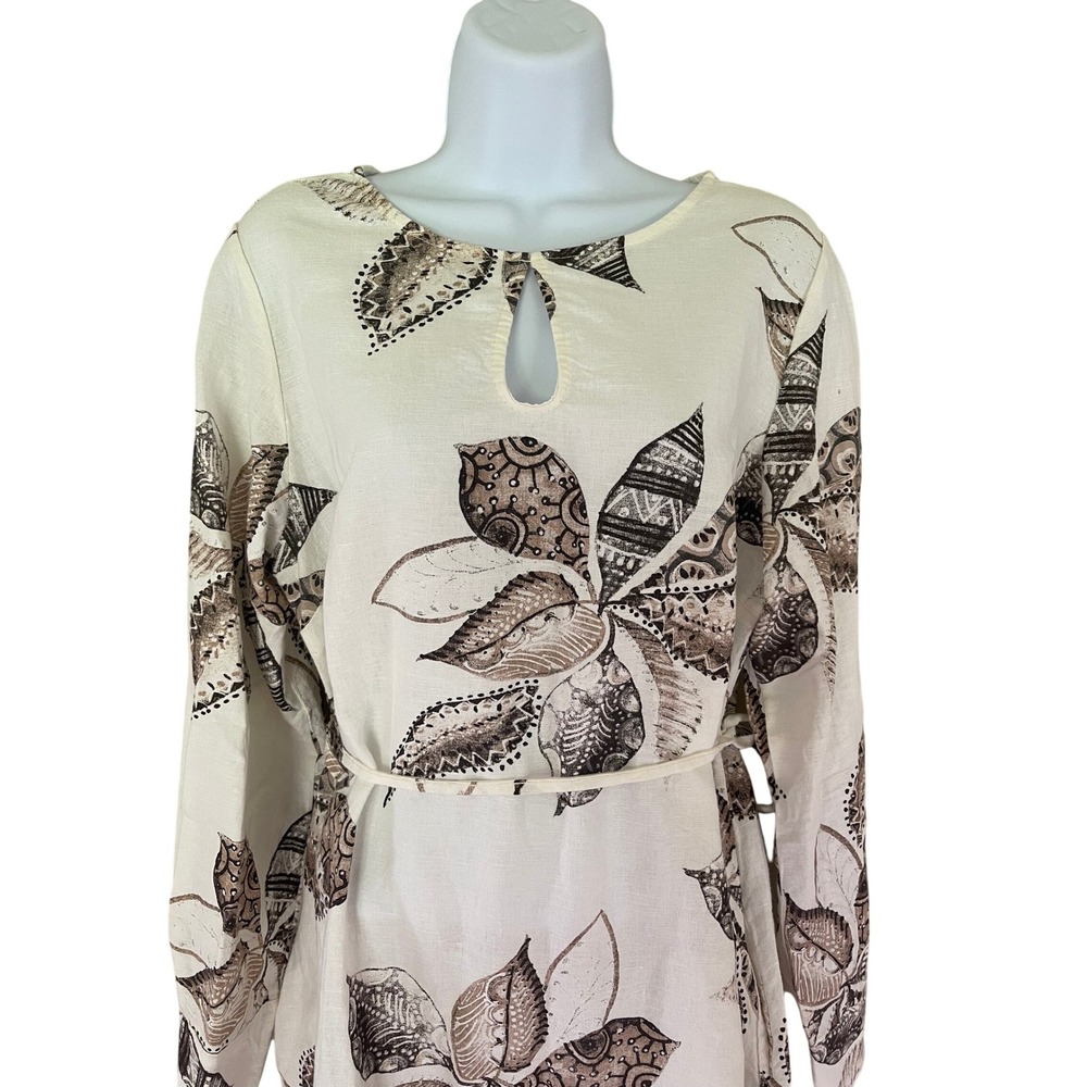 La Piccola Creativa Italy Linen‎ Cotton Floral Dress Long Sleeve Size L NWT - Picture 2 of 8